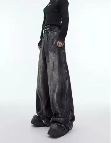 Argue Culture 와이드 데님 팬츠 청바지 워시드 데미지