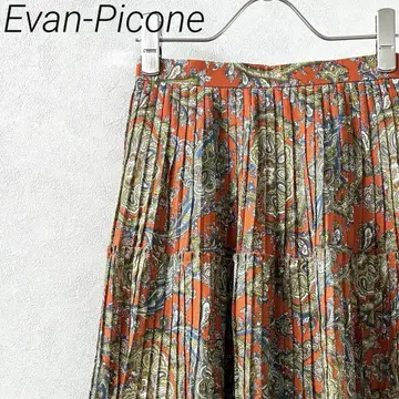 Evan Picone 롱 스커트 플리츠 페이즐리 무늬 올 패턴 안감 부착