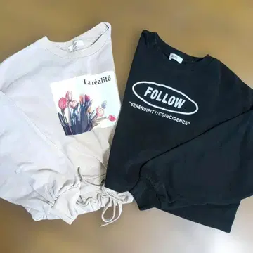 WEGO 위고 2장 세트 플라워 프린트 & 블랙 크롭 맨투맨 세트