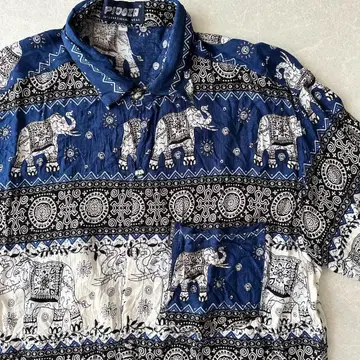 코끼리 패턴 반팔 셔츠 올 패턴 L 구제 의류 남성용