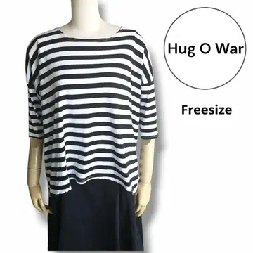 [ HUG O WAR ] 허그아워 7부 소매 보더 티셔츠 화이트 x 블랙