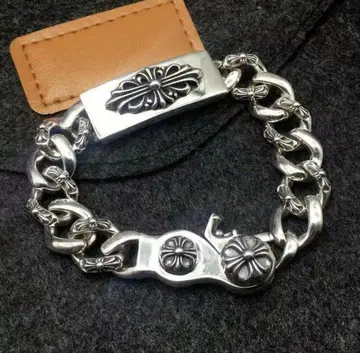 중후한 느낌! 크로스 모티브 ID 팔찌 실버 컬러 22cm