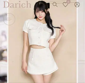 Darich 퍼프 숄더 트위드 상의 화이트