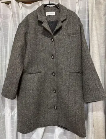 그레이 헤링본 롱 코트