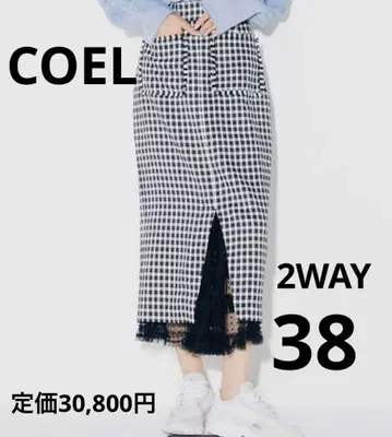 [새상품급] 코엘 COEL 2WAY 체크 타이트 스커트 블랙 체크 38