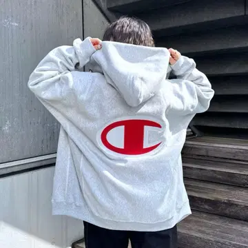 X-girl x Champion 풀 집업 후드티 그레이