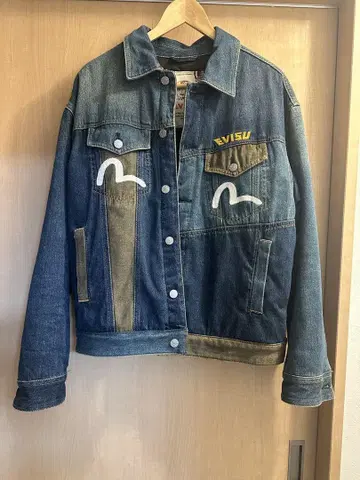 Evisu 디컨스트럭션 패브릭 블로킹 데님 자켓