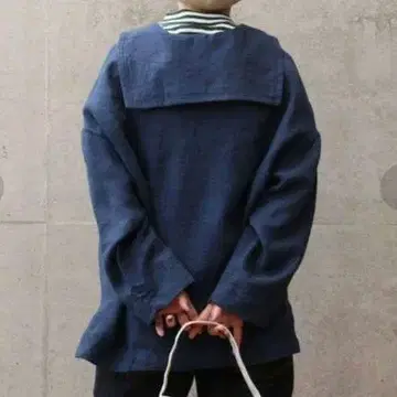 미사용 PAR ICI 교토 염색 린넨 능직 세일러 블라우스