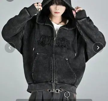 ADRER 헤비웨이트 로고 세미숏 빈티지 더블 지퍼 후드티