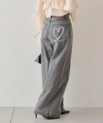 Chico 하트 프린트 박스 와이드 데님