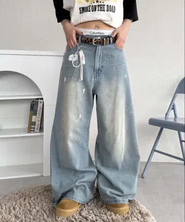 와이드 레그 데님 팬츠 라이트 블루