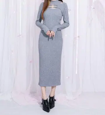 EATME 벨티드 데콜테 리브 원피스