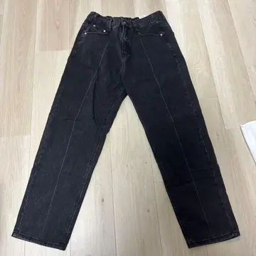 블랙 스트레이트 데님 허리밴딩