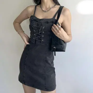 TRIFLE 레이스업 데님 미니 원피스