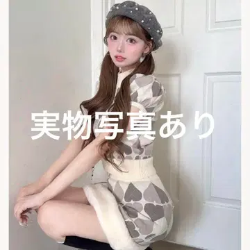 아가일 하트 체크 니트 셋업