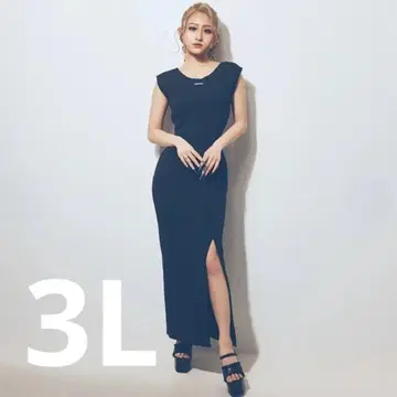 egg 슬릿 원피스 블랙 빅 사이즈 3L 제브라 패턴 라인