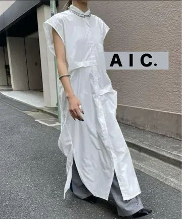 AIC. 밴드 카라 턱 디자인 롱 원피스 셔츠 롱 셔츠