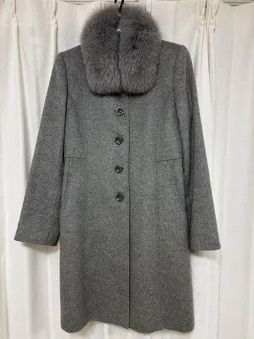 [컨디션 최상] 퓨어 캐시미어 100% 퍼 롱 코트 그레이 M 사이즈