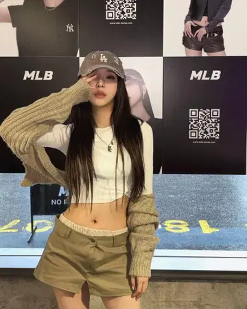 MLB LA 로고 데미지 가공 베이지 캡