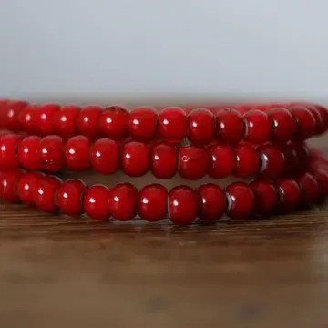 화이트하트 올드 비즈 앤티크 비즈 약 6mm 한 줄 짙은 빨간색