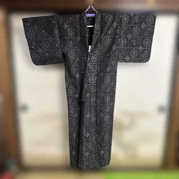 오시마 코몬 (홑옷) 블랙 순수 실크
