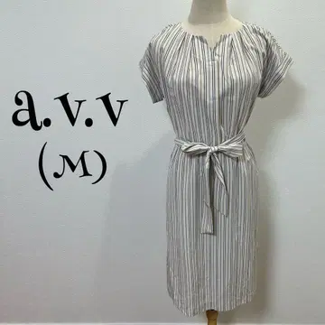 a.v.v /M/ 연한 베이지 / 스트라이프 / 반팔 / 롱 기장 원피스