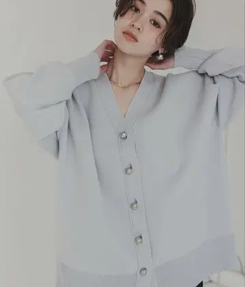 단추 디자인 니트 가디건 그레이쉬 블루 L
