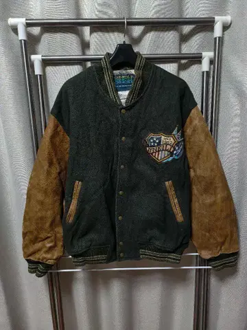 O'NEIL 가죽 바시티 자켓 울 블랙 브라운 천연 가죽 90s 00s
