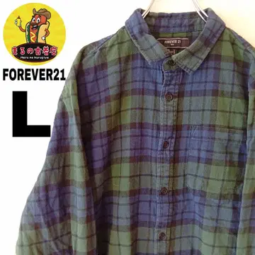 USA 구제 의류 FOREVER21 플란넬 셔츠 L 그린 블루 체크