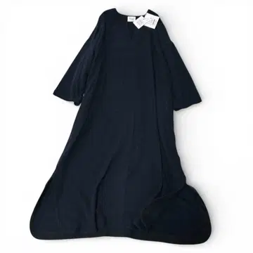 유니 미사용 택 포함 V넥 와이드 롱 원피스 코튼 혼방 니트 원단 블랙