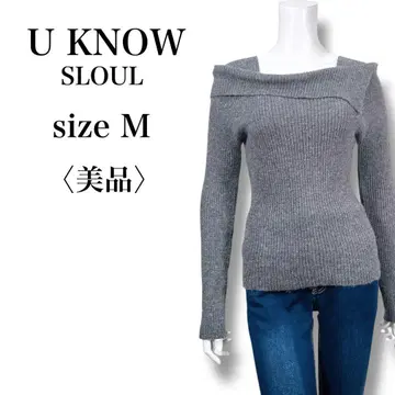 새상품 U KNOW SLOUL 한국 브랜드 오프숄더 라메 니트 그레이