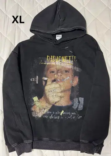 DISHONETTE 후드 부착 후드티 다크 그레이 XL 빈티지 가공