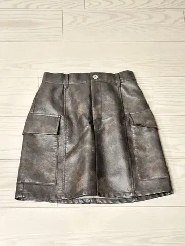 샌드 빈티지 가죽 스커트