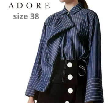 새상품급 ADORE 어도어 디자인 블라우스 긴팔 셔츠 네이비 38