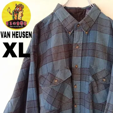 USA 구제 의류 VANHEUSEN 플란넬 셔츠 XL 블루 블랙 체크