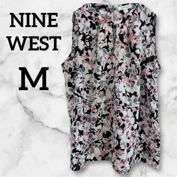 레어 NINE WEST [ M ] 플라워 슬리브리스 상의 꽃무늬 셔츠