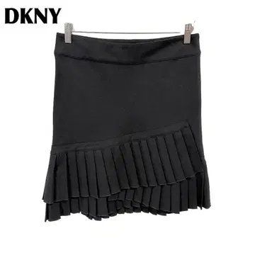 [새상품급] DKNY 밑단 플리츠 무릎 기장 스커트 울 4 블랙 무지
