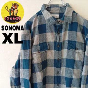 USA 구제 의류 SONOMA 플란넬 셔츠 XL 블루 그레이 체크