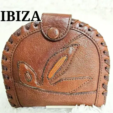 IBIZA 천연 가죽 코인 케이스 브라운 핸드 스티치 동전 지갑 가죽