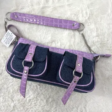 Y2K 택 포함 미사용 새상품 데님 인조 가죽 숄더백