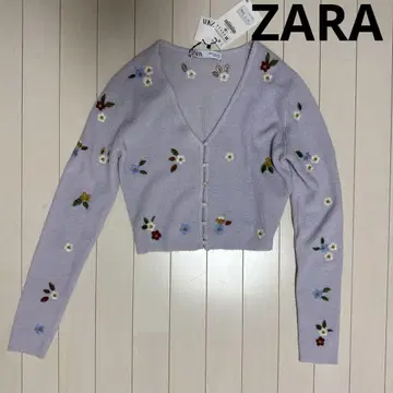 [신상 미사용] ZARA 자라 택 포함 가디건 꽃무늬 퍼플