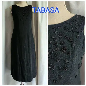 매우 새상품급 TABASA 자수 장식 블랙 원피스