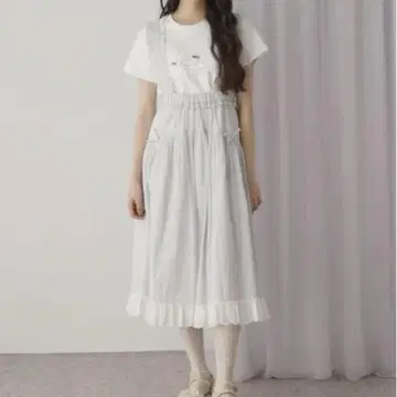 merry jenny 스트라이프 리본 플레어 점프 스커트 스카이블루