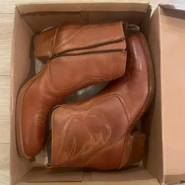 브라운 웨스턴 부츠 사이드 지퍼 부착