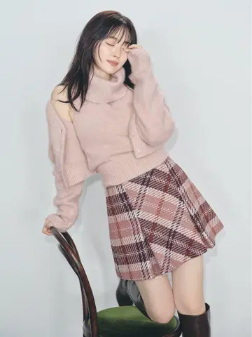 snidel 폭스 알파카 숏 가디건 이간 터틀 풀오버