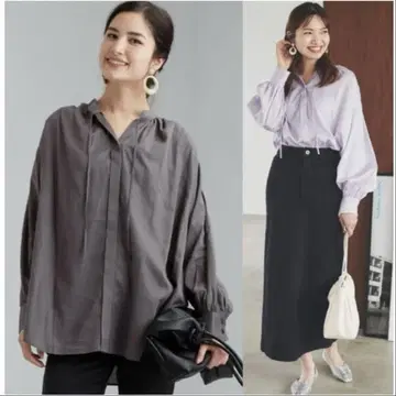 미사용 그린 라벨 릴랙싱 개더 블라우스 셔츠
