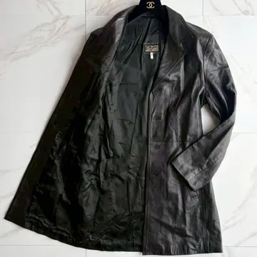 레어 Spectra 가죽 체스터 코트 천연 가죽 M 롱 블랙