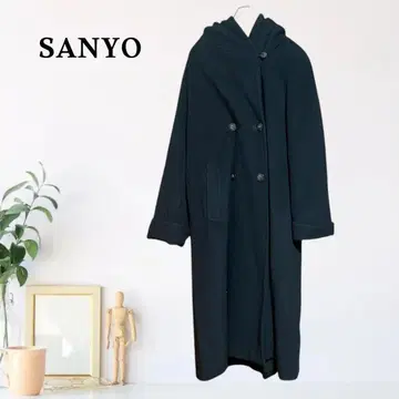 zS15 [ M ] SANYO 울 코트 플랩 포켓 후데트