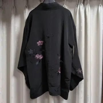 블랙 꽃 국화 모란 단풍 자수 겉옷 블랙 겉옷 기모노