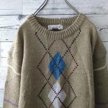 인기 사이즈 아가일 무늬 보더 패턴 니트 디자인 니트 XL 레트로